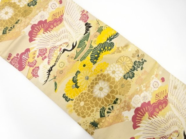 アンティーク　菊・鶴模様織り出し名古屋帯（着用可）